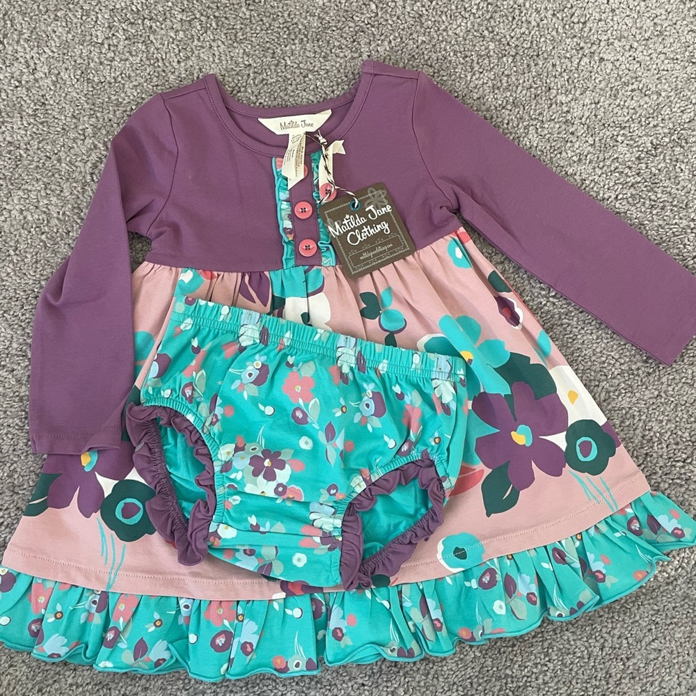 Matilda Jane long sleeve dress and bloomer set 12-18m